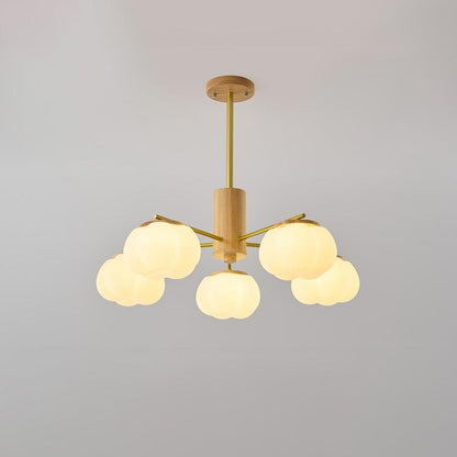 Modern Wooden Sphere Chandelier with Gold Accents