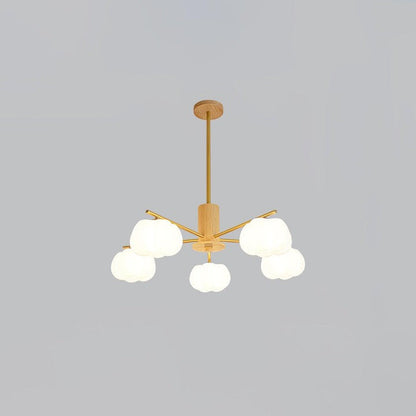 Modern Wooden Sphere Chandelier with Gold Accents