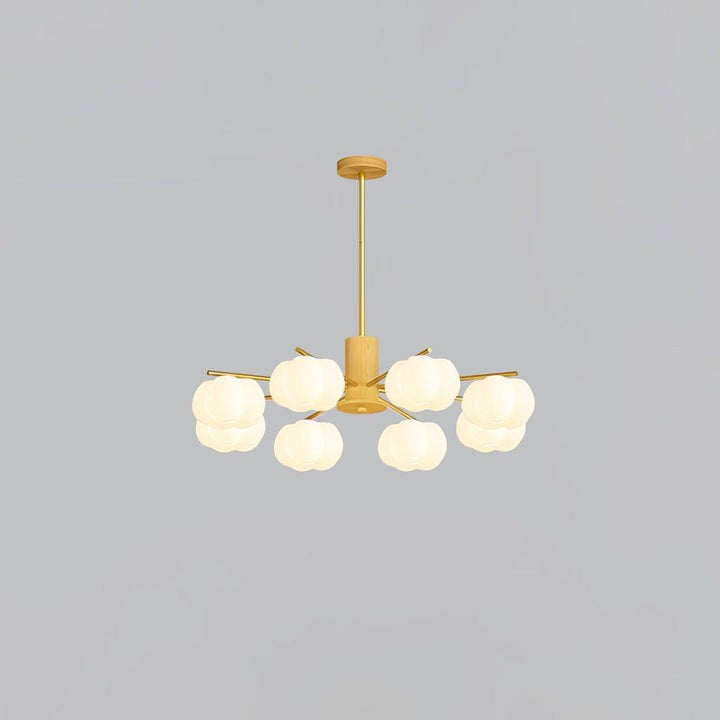 Modern Wooden Sphere Chandelier with Gold Accents