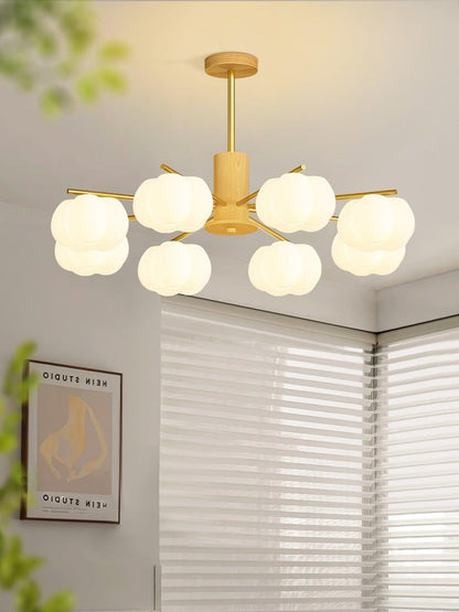 Modern Wooden Sphere Chandelier with Gold Accents