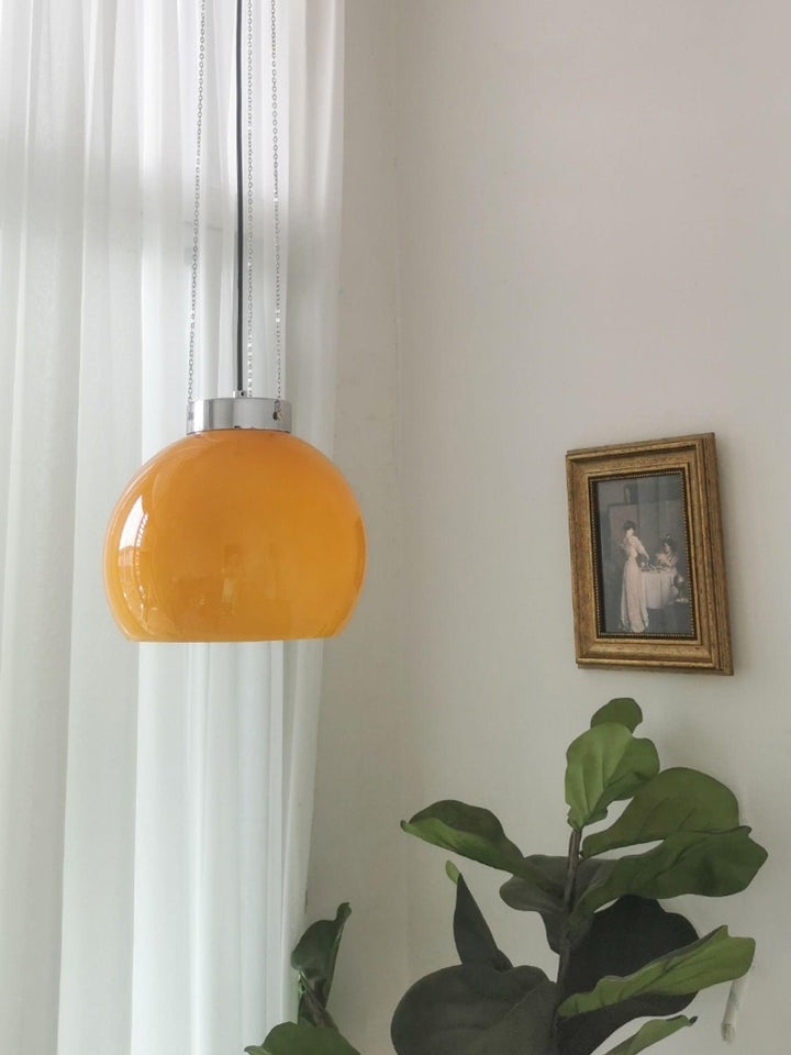 Mongolian Tent Inspired Glass & Metal Pendant Light