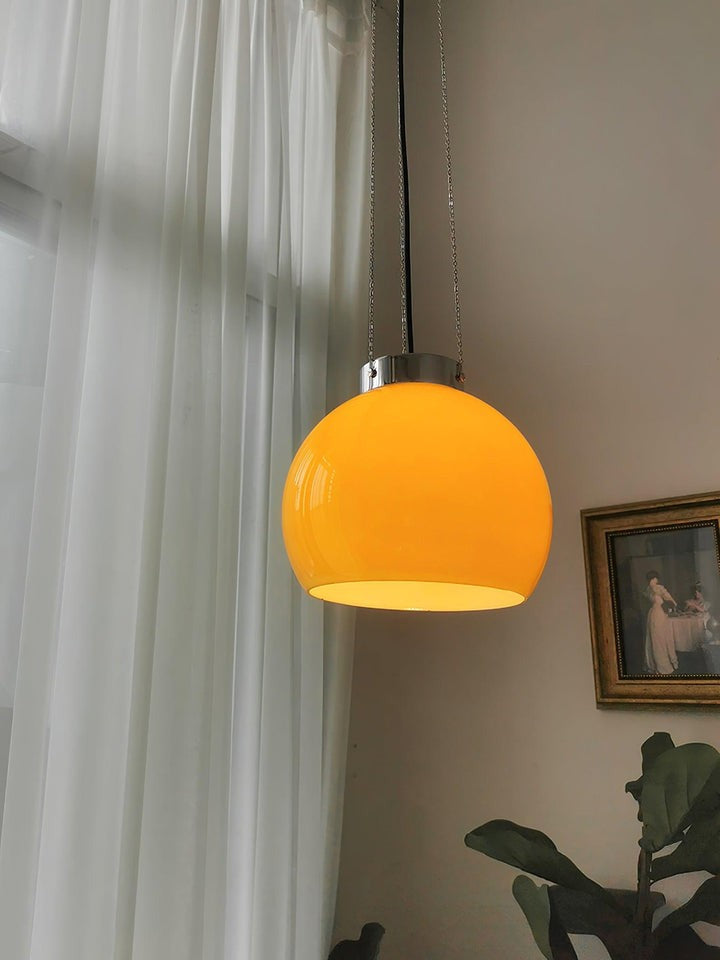 Mongolian Tent Inspired Glass & Metal Pendant Light