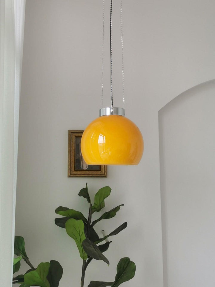 Mongolian Tent Inspired Glass & Metal Pendant Light