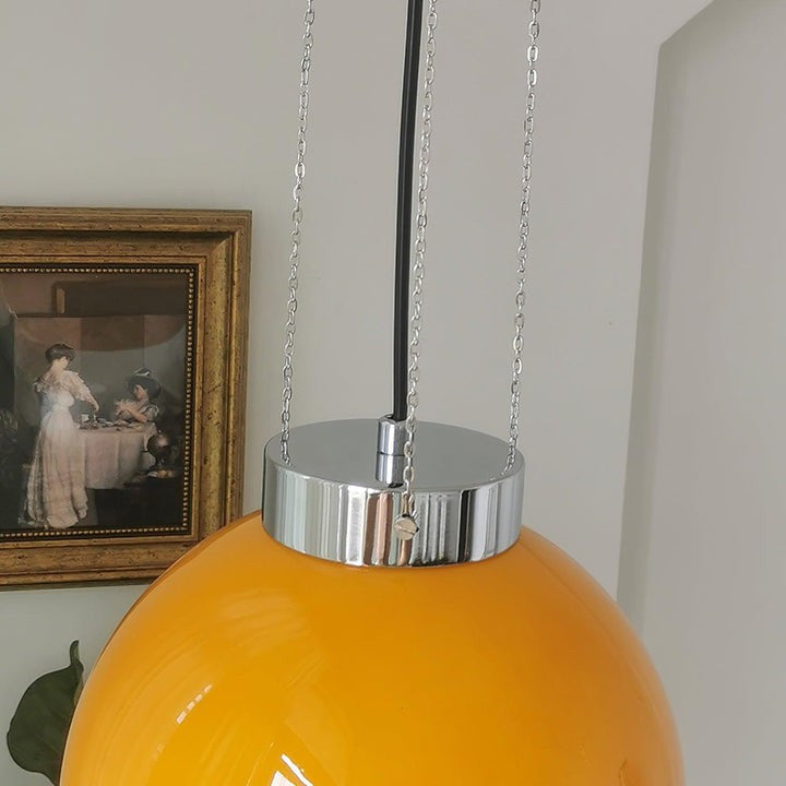 Mongolian Tent Inspired Glass & Metal Pendant Light