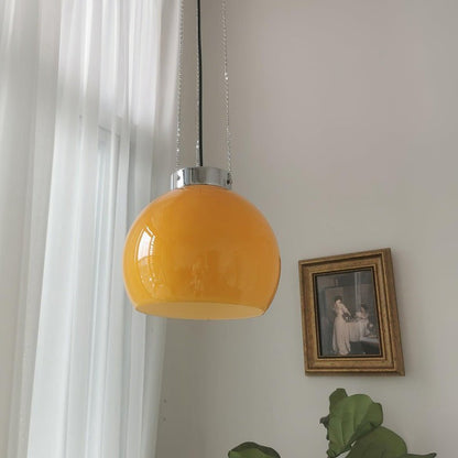 Mongolian Tent Inspired Glass & Metal Pendant Light