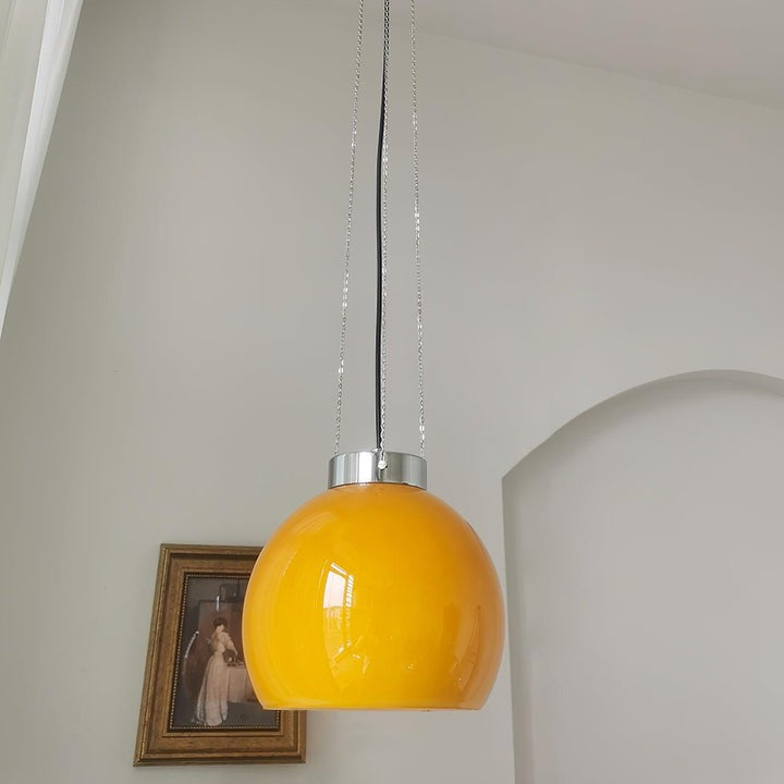 Mongolian Tent Inspired Glass & Metal Pendant Light