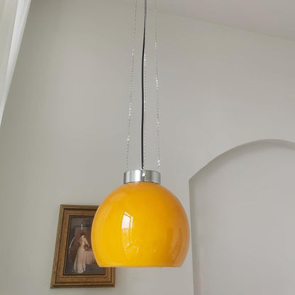 Mongolian Tent Inspired Glass & Metal Pendant Light