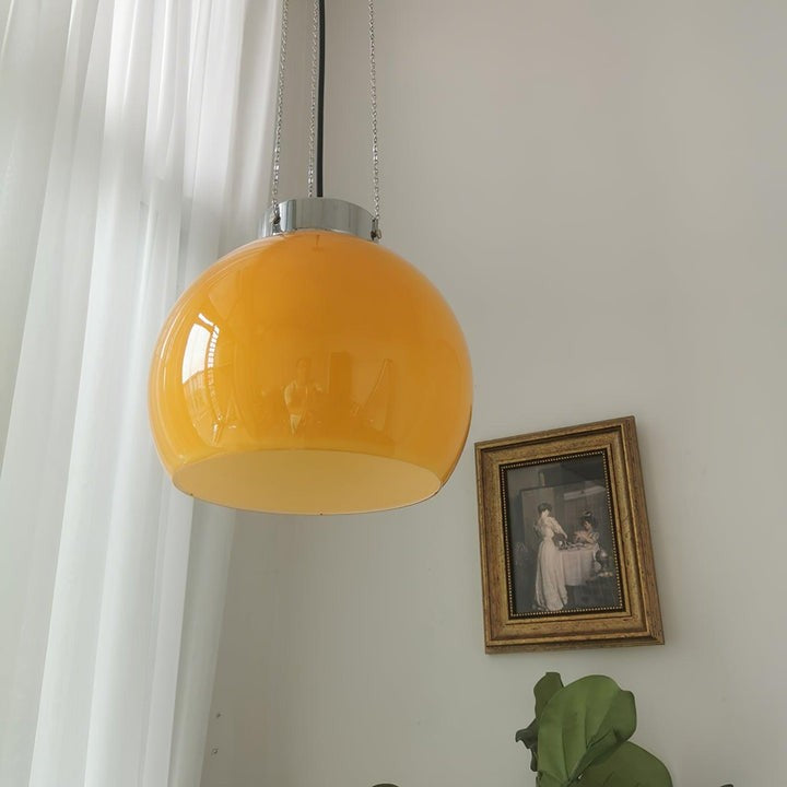Mongolian Tent Inspired Glass & Metal Pendant Light