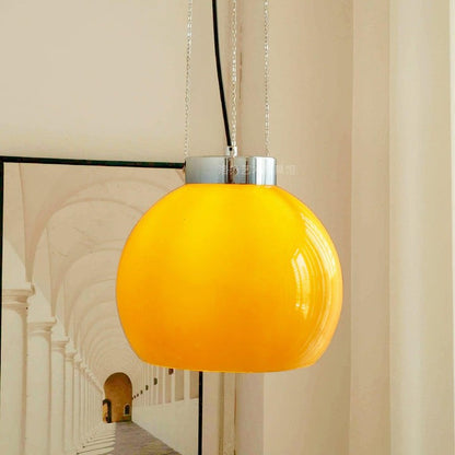 Mongolian Tent Inspired Glass & Metal Pendant Light