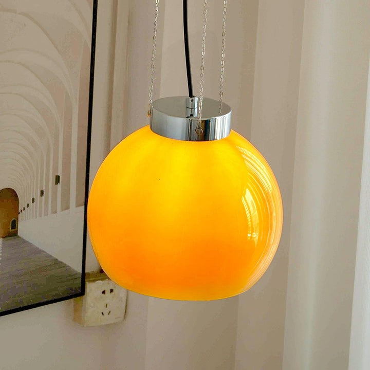 Mongolian Tent Inspired Glass & Metal Pendant Light