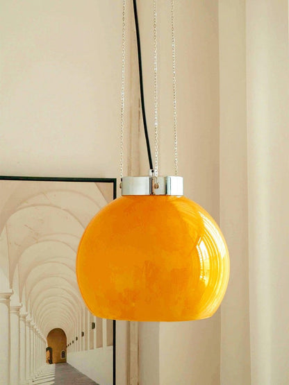 Mongolian Tent Inspired Glass & Metal Pendant Light