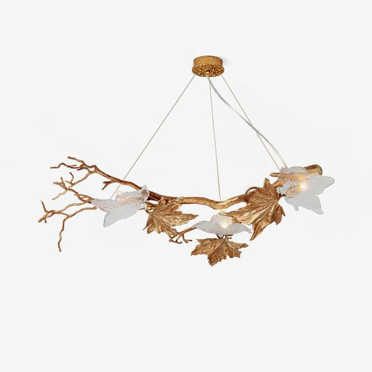 Mottled Brass Maple Leaf Branch Chandelier