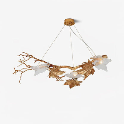 Mottled Brass Maple Leaf Branch Chandelier
