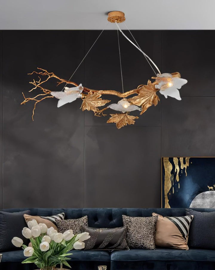Mottled Brass Maple Leaf Branch Chandelier