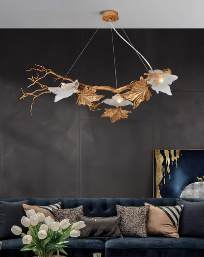 Mottled Brass Maple Leaf Branch Chandelier