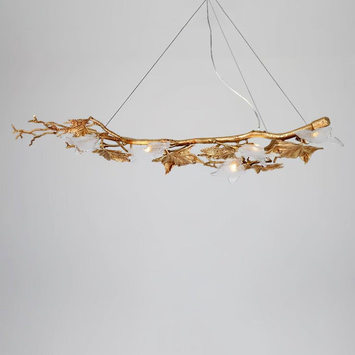 Mottled Brass Maple Leaf Branch Chandelier