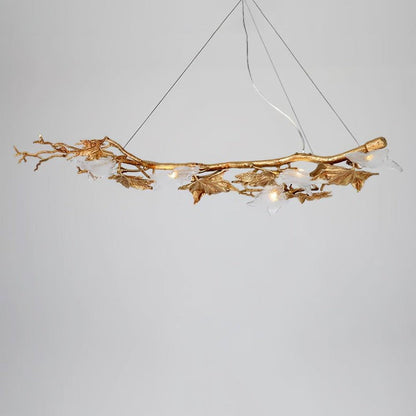 Mottled Brass Maple Leaf Branch Chandelier