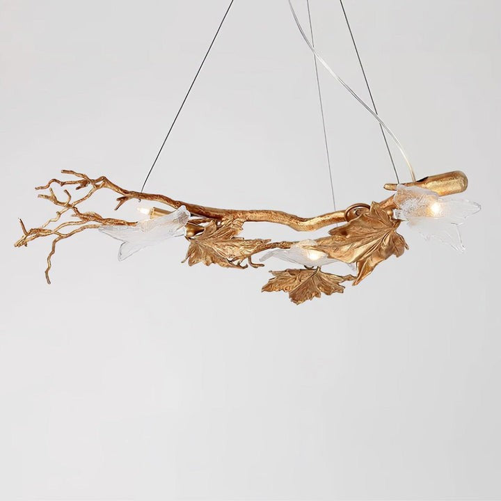 Mottled Brass Maple Leaf Branch Chandelier
