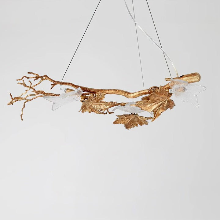 Mottled Brass Maple Leaf Branch Chandelier