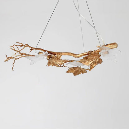 Mottled Brass Maple Leaf Branch Chandelier