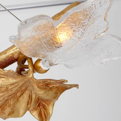 Mottled Brass Maple Leaf Branch Chandelier