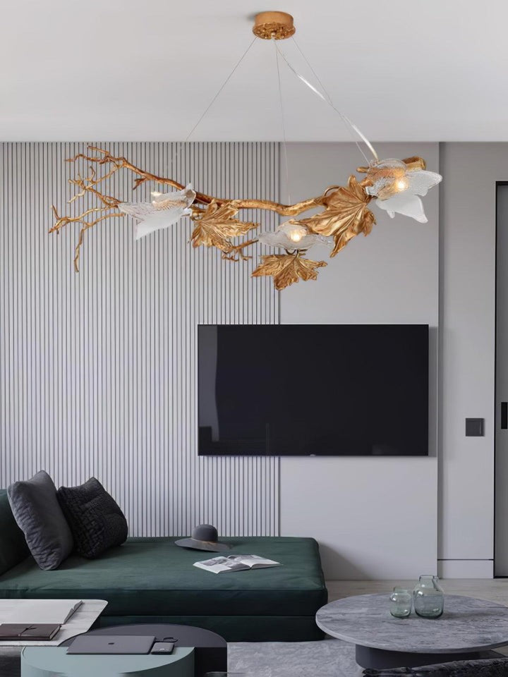 Mottled Brass Maple Leaf Branch Chandelier