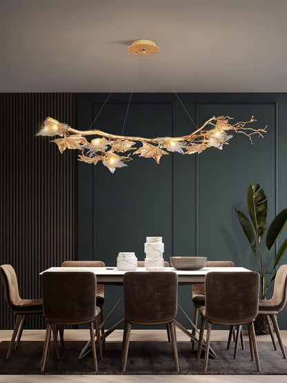 Mottled Brass Maple Leaf Branch Chandelier