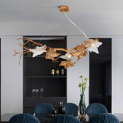 Mottled Brass Maple Leaf Branch Chandelier
