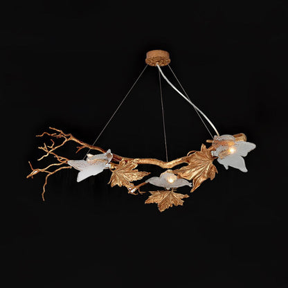 Mottled Brass Maple Leaf Branch Chandelier