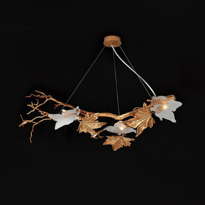 Mottled Brass Maple Leaf Branch Chandelier
