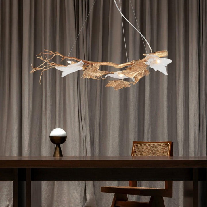 Mottled Brass Maple Leaf Branch Chandelier