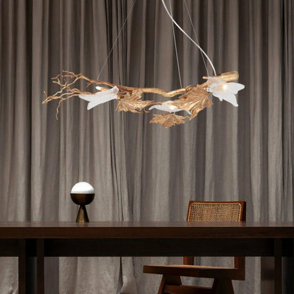 Mottled Brass Maple Leaf Branch Chandelier