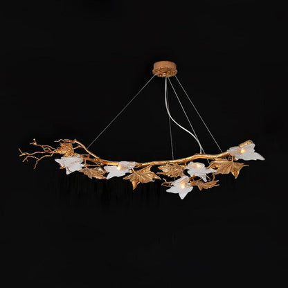 Mottled Brass Maple Leaf Branch Chandelier