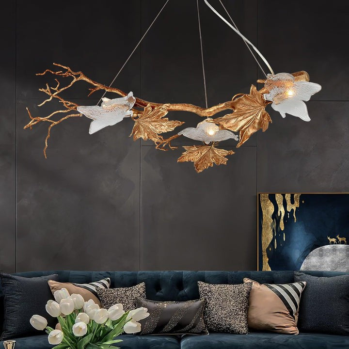 Mottled Brass Maple Leaf Branch Chandelier