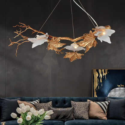 Mottled Brass Maple Leaf Branch Chandelier