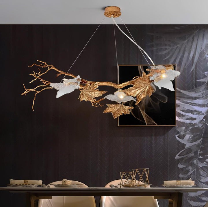Mottled Brass Maple Leaf Branch Chandelier