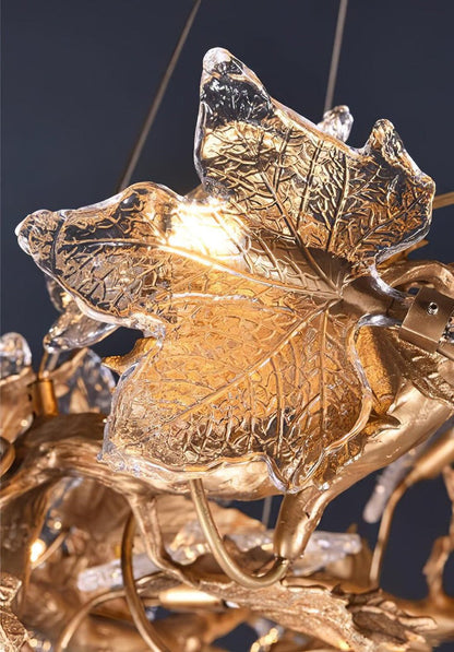 Mottled Brass Maple Leaf Branch Chandelier