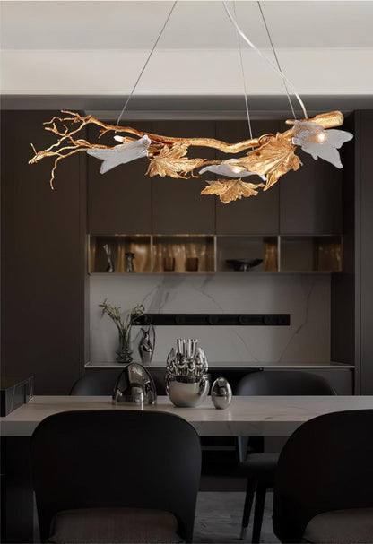 Mottled Brass Maple Leaf Branch Chandelier