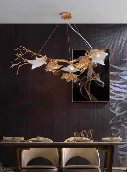 Mottled Brass Maple Leaf Branch Chandelier