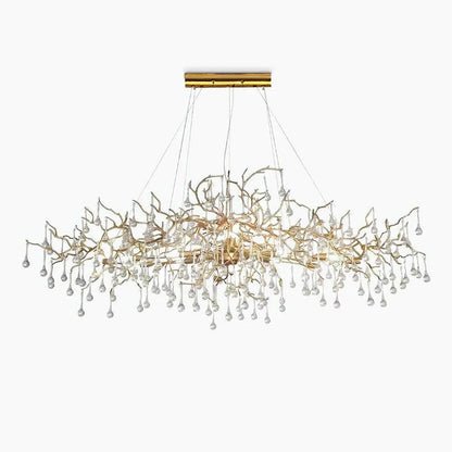 Natural Branch Brass & Crystal Chandelier – Modern Ceiling Light