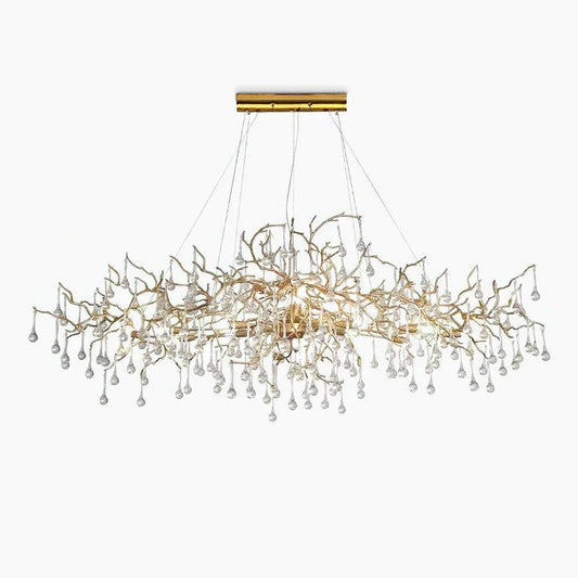 Natural Branch Brass & Crystal Chandelier – Modern Ceiling Light