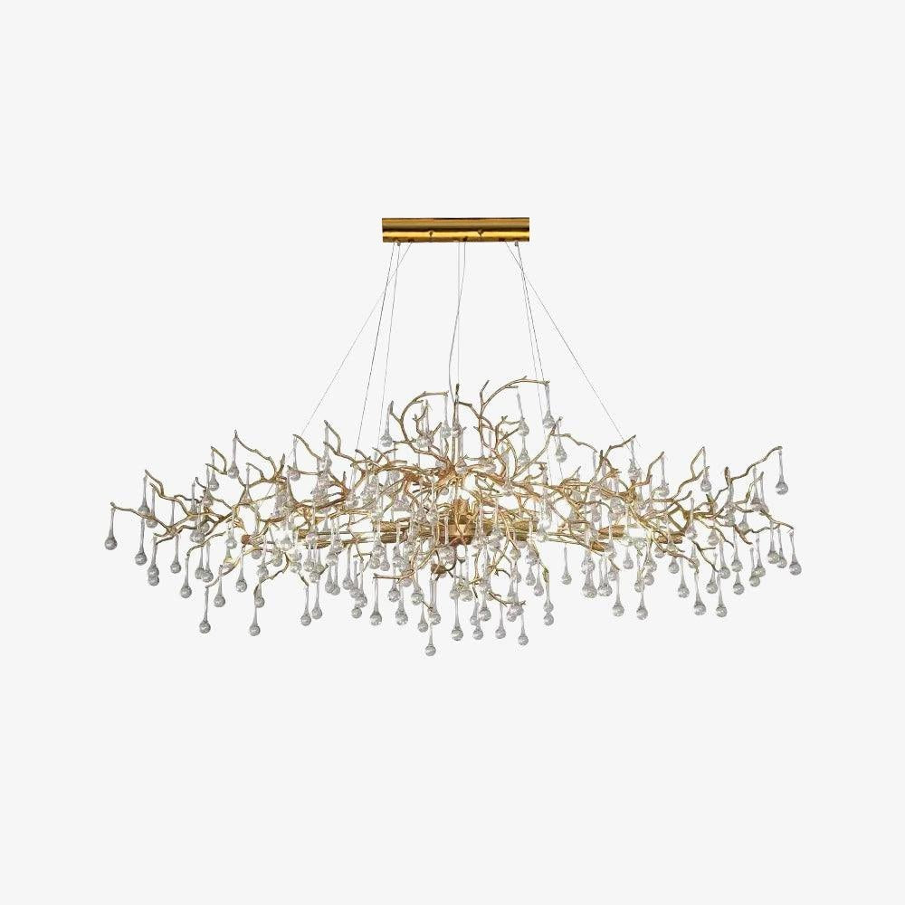 Natural Branch Brass & Crystal Chandelier – Modern Ceiling Light