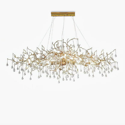 Natural Branch Brass & Crystal Chandelier – Modern Ceiling Light