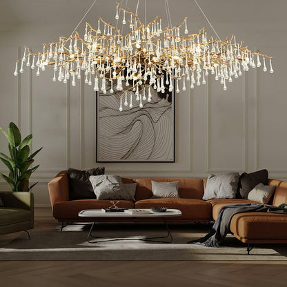 Natural Branch Brass & Crystal Chandelier – Modern Ceiling Light