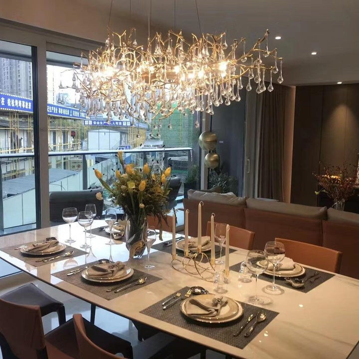 Natural Branch Brass & Crystal Chandelier – Modern Ceiling Light