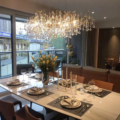 Natural Branch Brass & Crystal Chandelier – Modern Ceiling Light