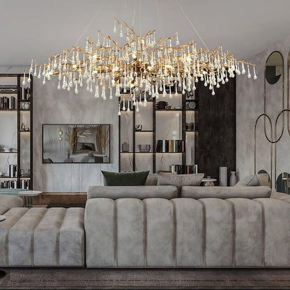 Natural Branch Brass & Crystal Chandelier – Modern Ceiling Light