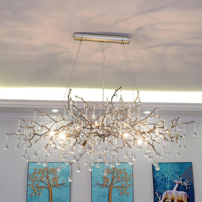 Natural Branch Brass & Crystal Chandelier – Modern Ceiling Light