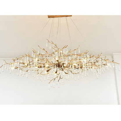 Natural Branch Brass & Crystal Chandelier – Modern Ceiling Light
