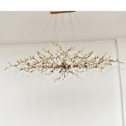 Natural Branch Brass & Crystal Chandelier – Modern Ceiling Light